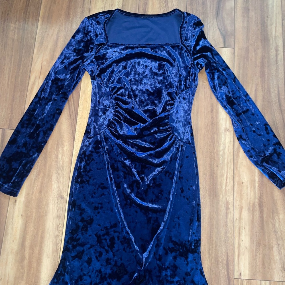 SHEIN Royal Blue Velvet Long Sleeve Dress